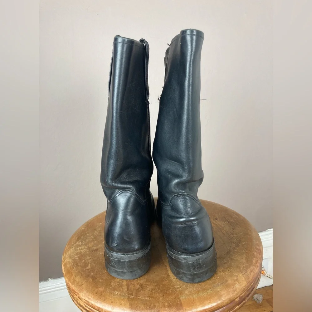 Vintage Frye Square Toe Black Leather Boots - Size 9 1/2